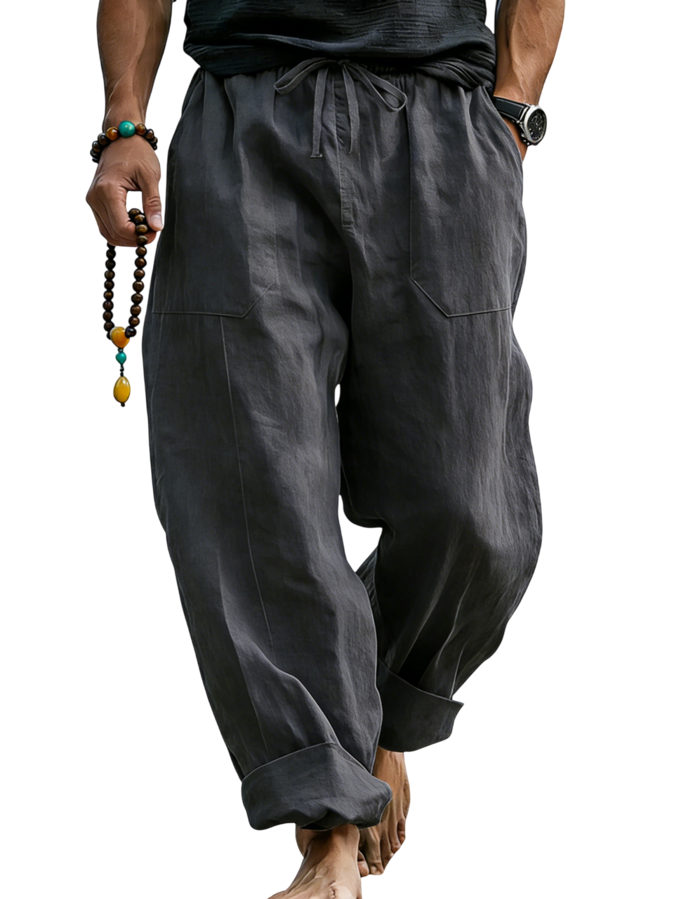 Linen Blend Drawstring Trousers Relaxed Fit – Sable