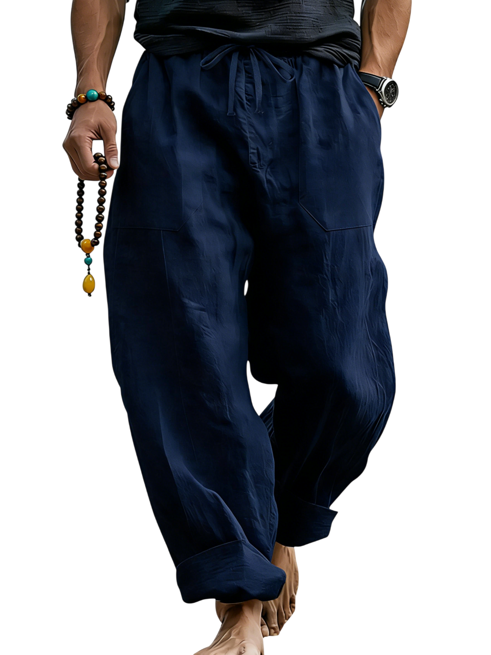 Linen Blend Drawstring Trousers Relaxed Fit – Sable
