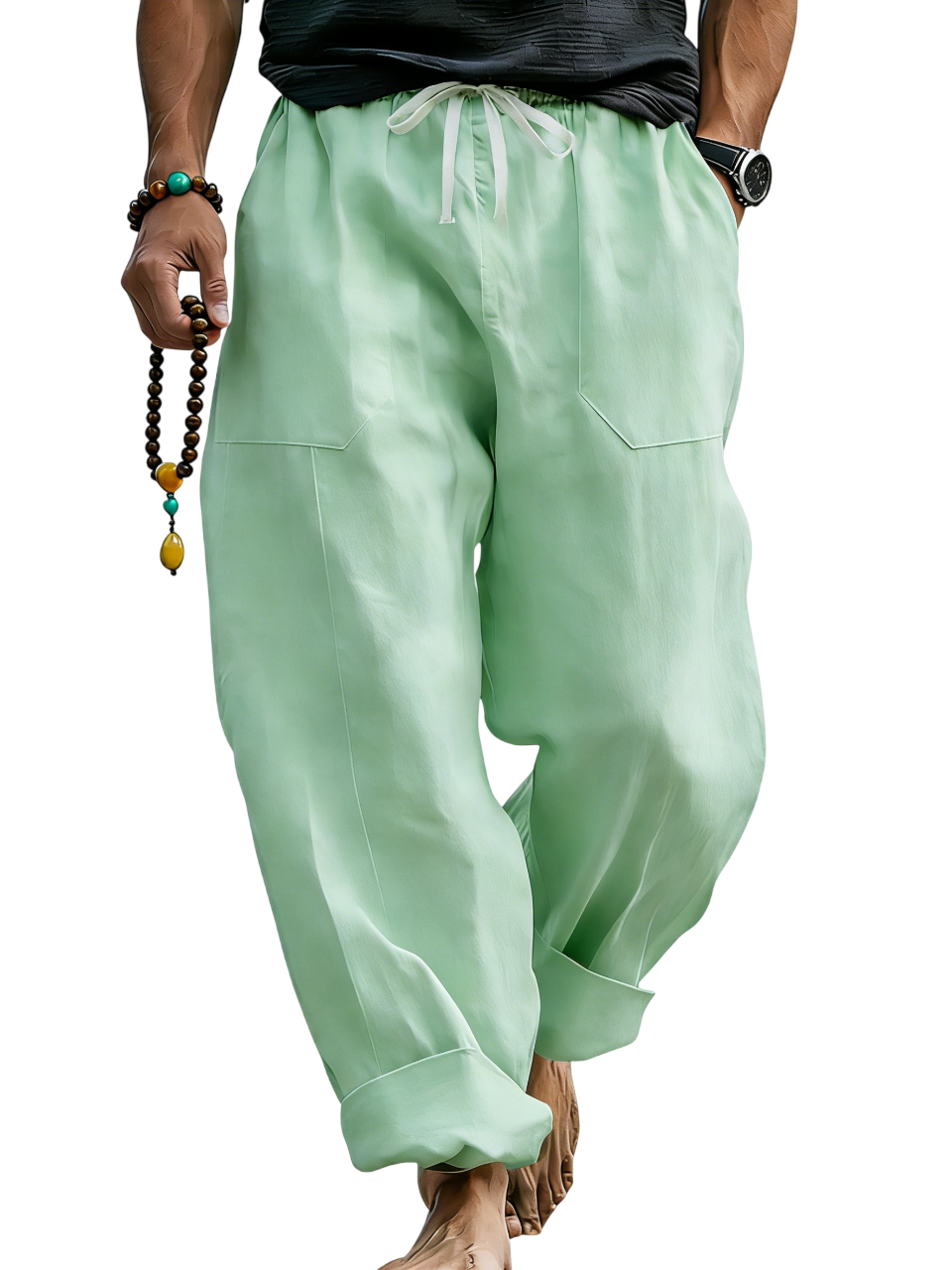 Linen Blend Drawstring Trousers Relaxed Fit – Sable