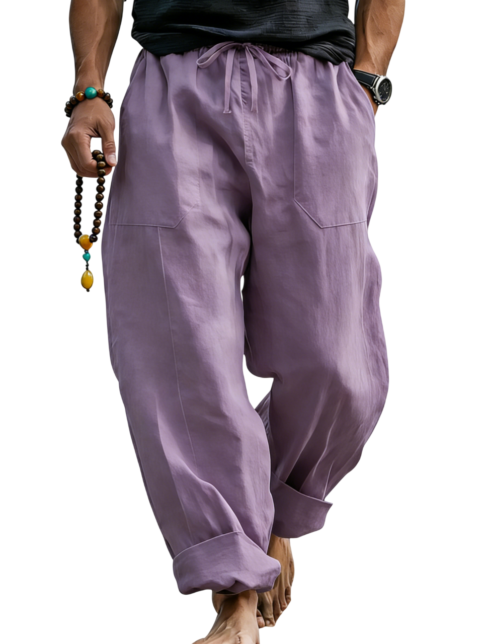 Linen Blend Drawstring Trousers Relaxed Fit – Sable