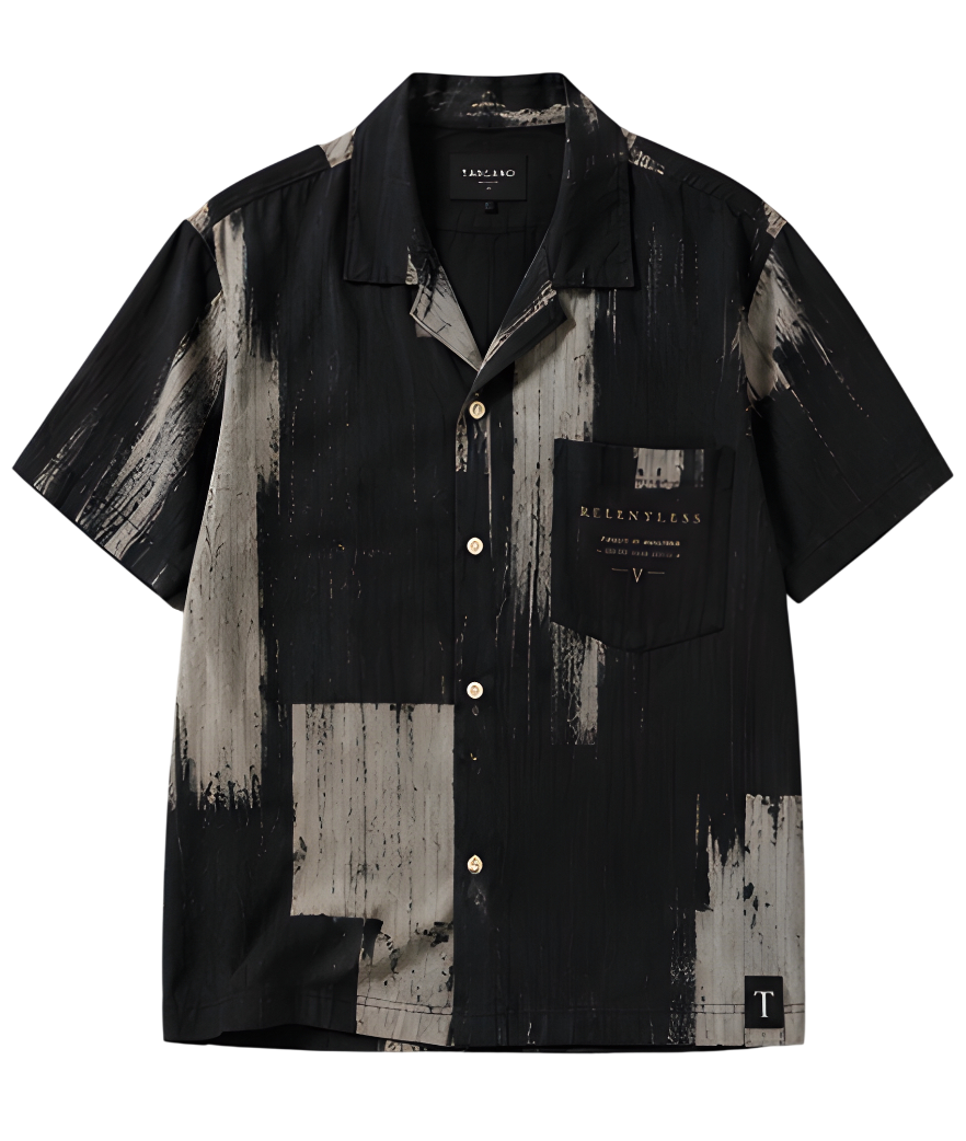 Relentless Brushstroke Camp Collar Shirt - Black