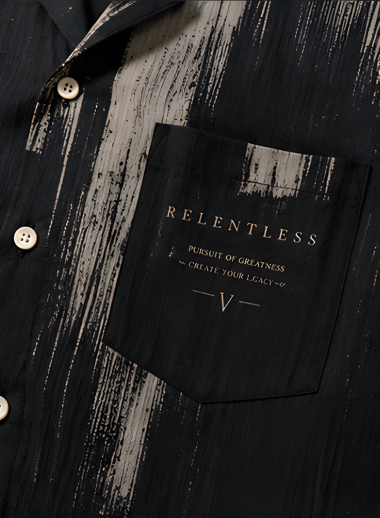 Relentless Brushstroke Camp Collar Shirt - Black