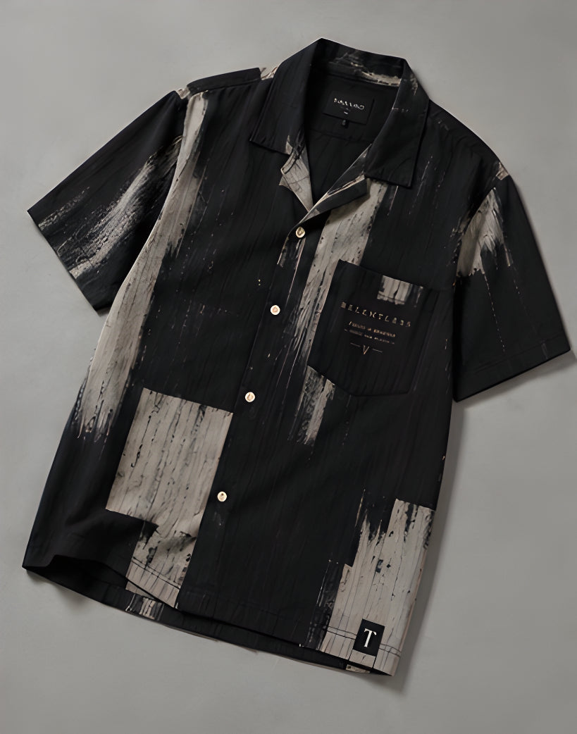 Relentless Brushstroke Camp Collar Shirt - Black