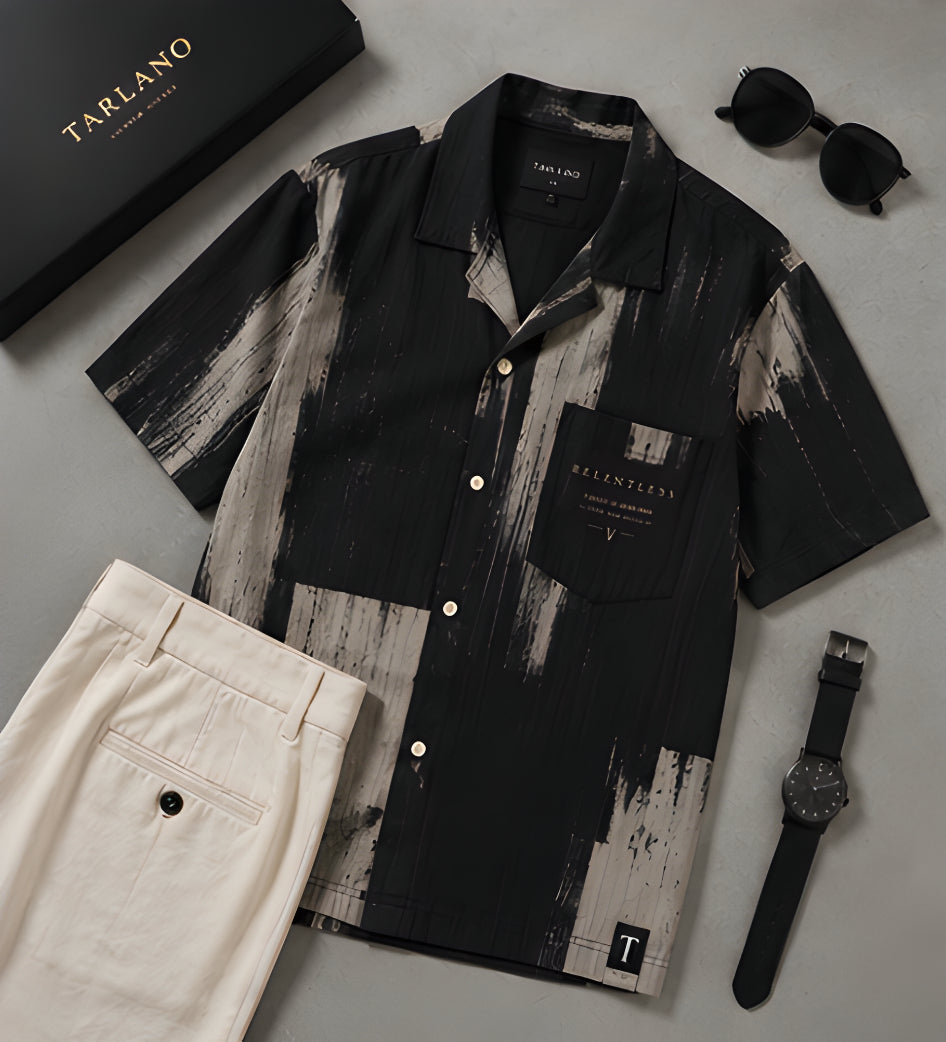 Relentless Brushstroke Camp Collar Shirt - Black
