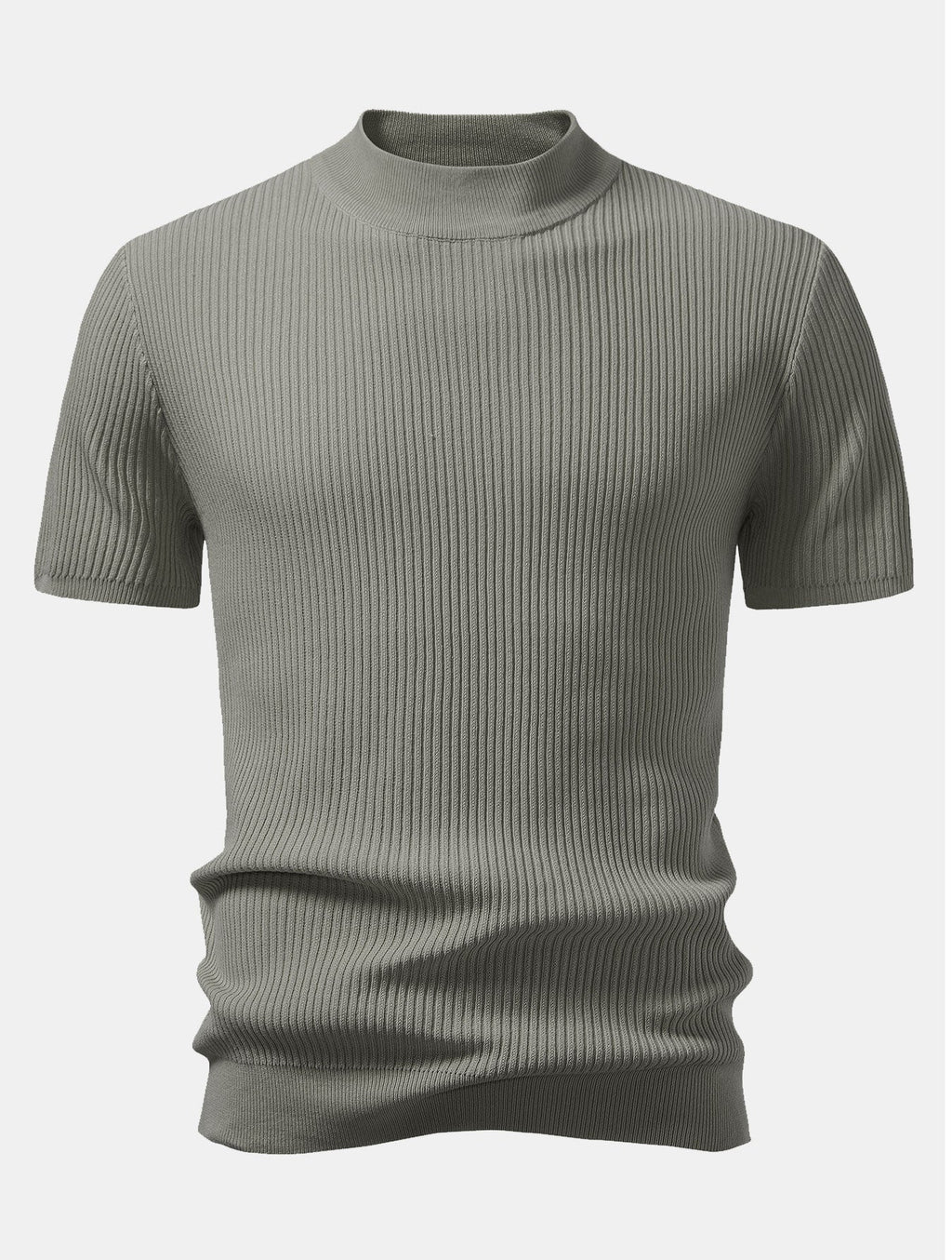Ribbed Knit Mock Neck Tee Viscose Blend Regular Fit – Flint