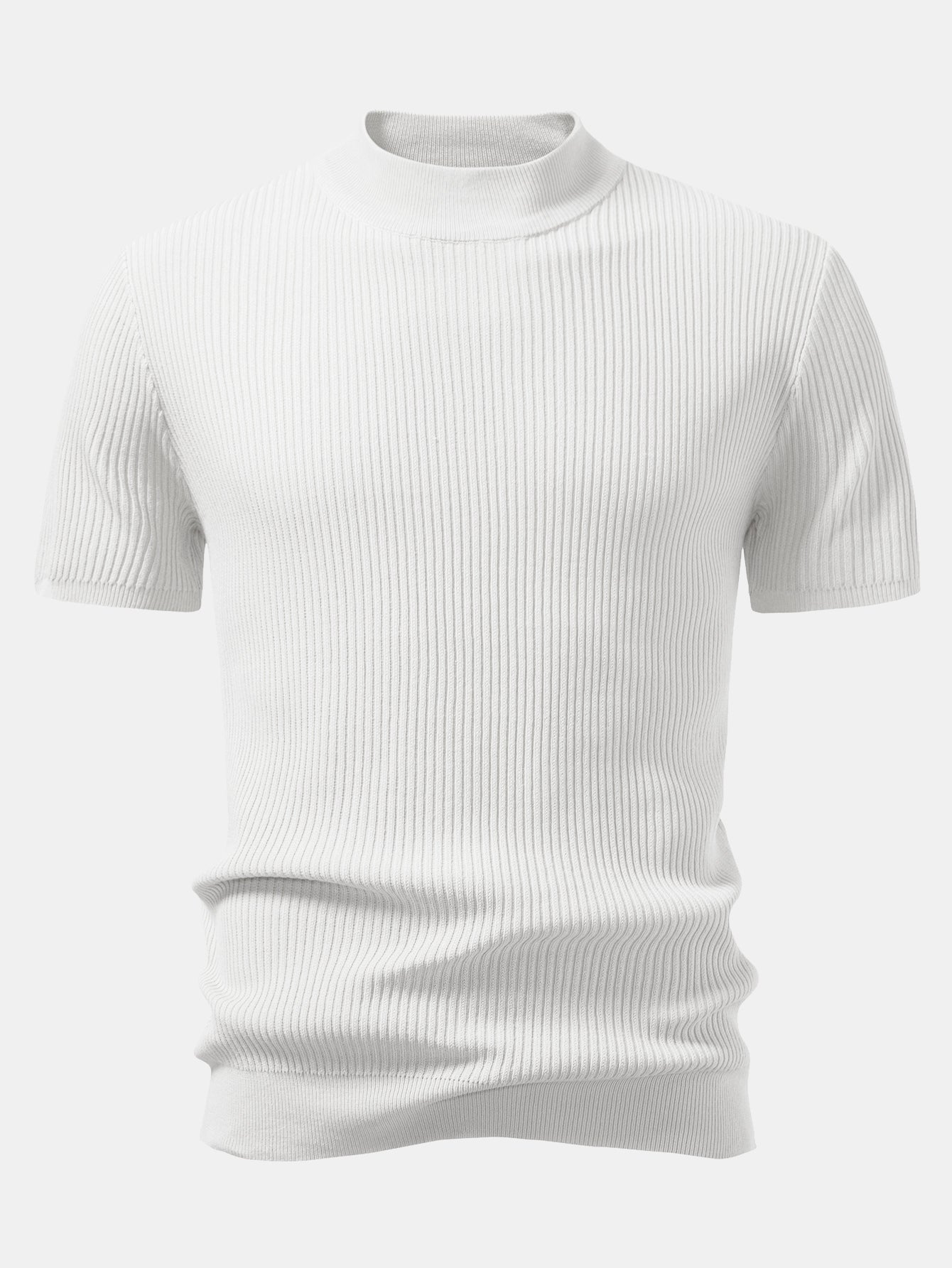 Ribbed Knit Mock Neck Tee Viscose Blend Regular Fit – Flint