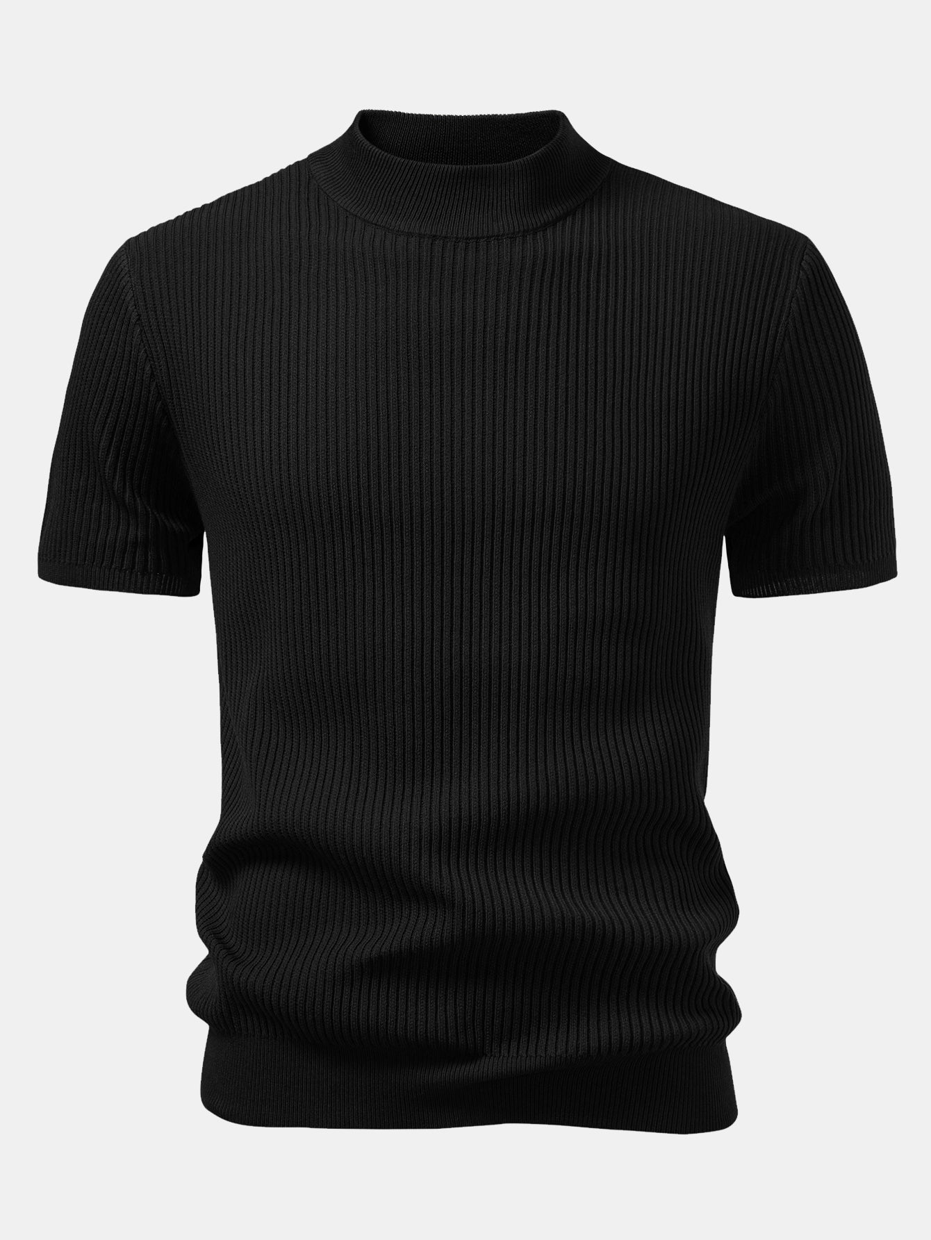 Ribbed Knit Mock Neck Tee Viscose Blend Regular Fit – Flint
