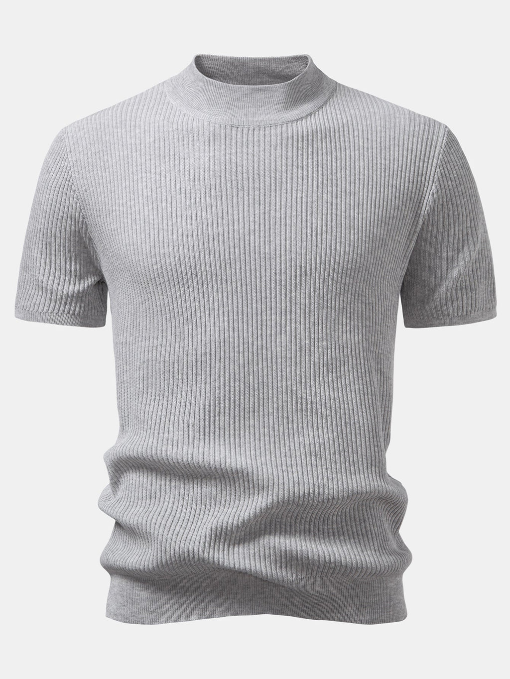 Ribbed Knit Mock Neck Tee Viscose Blend Regular Fit – Flint