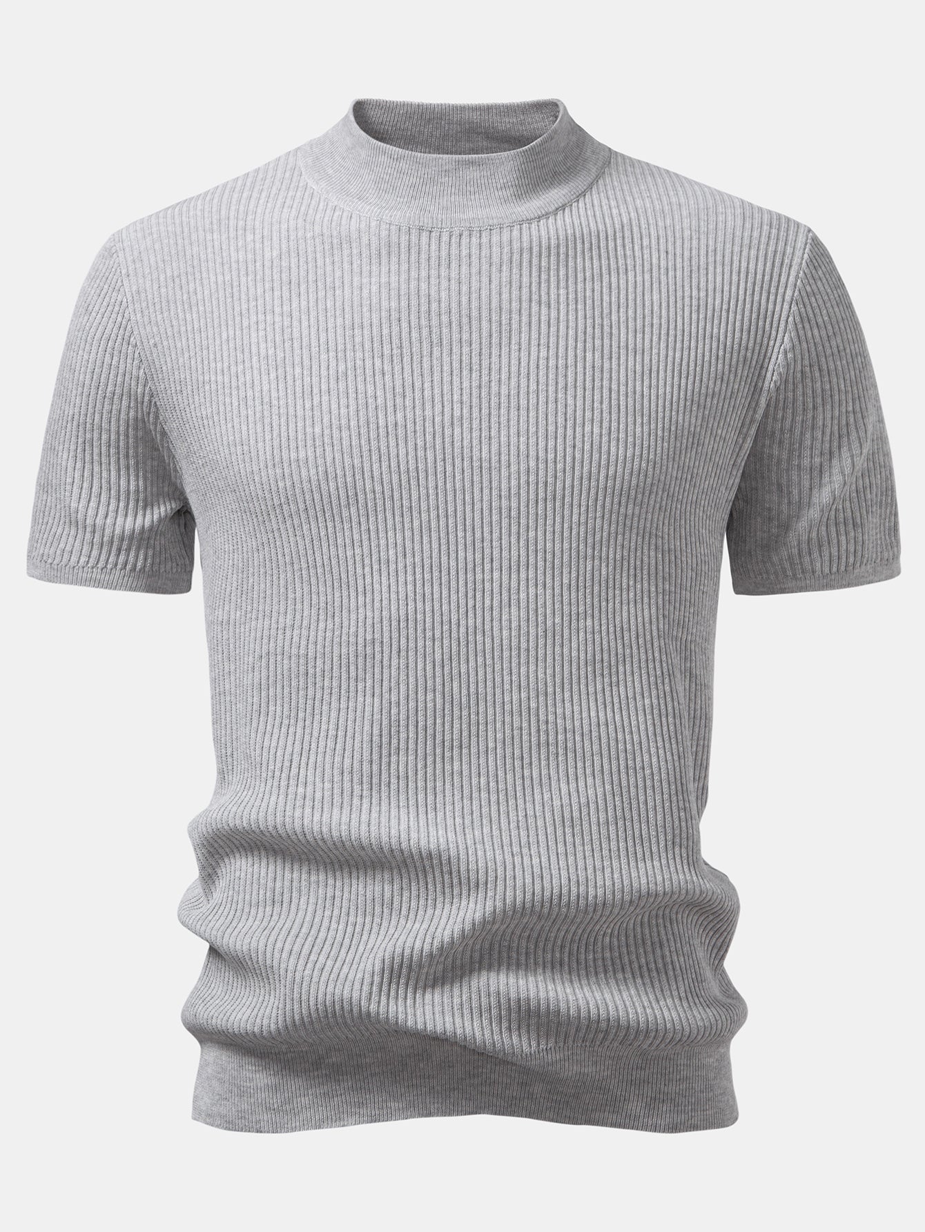 Ribbed Knit Mock Neck Tee Viscose Blend Regular Fit – Flint