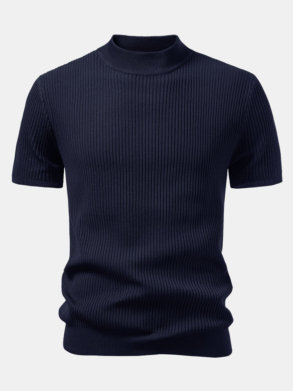 Ribbed Knit Mock Neck Tee Viscose Blend Regular Fit – Flint