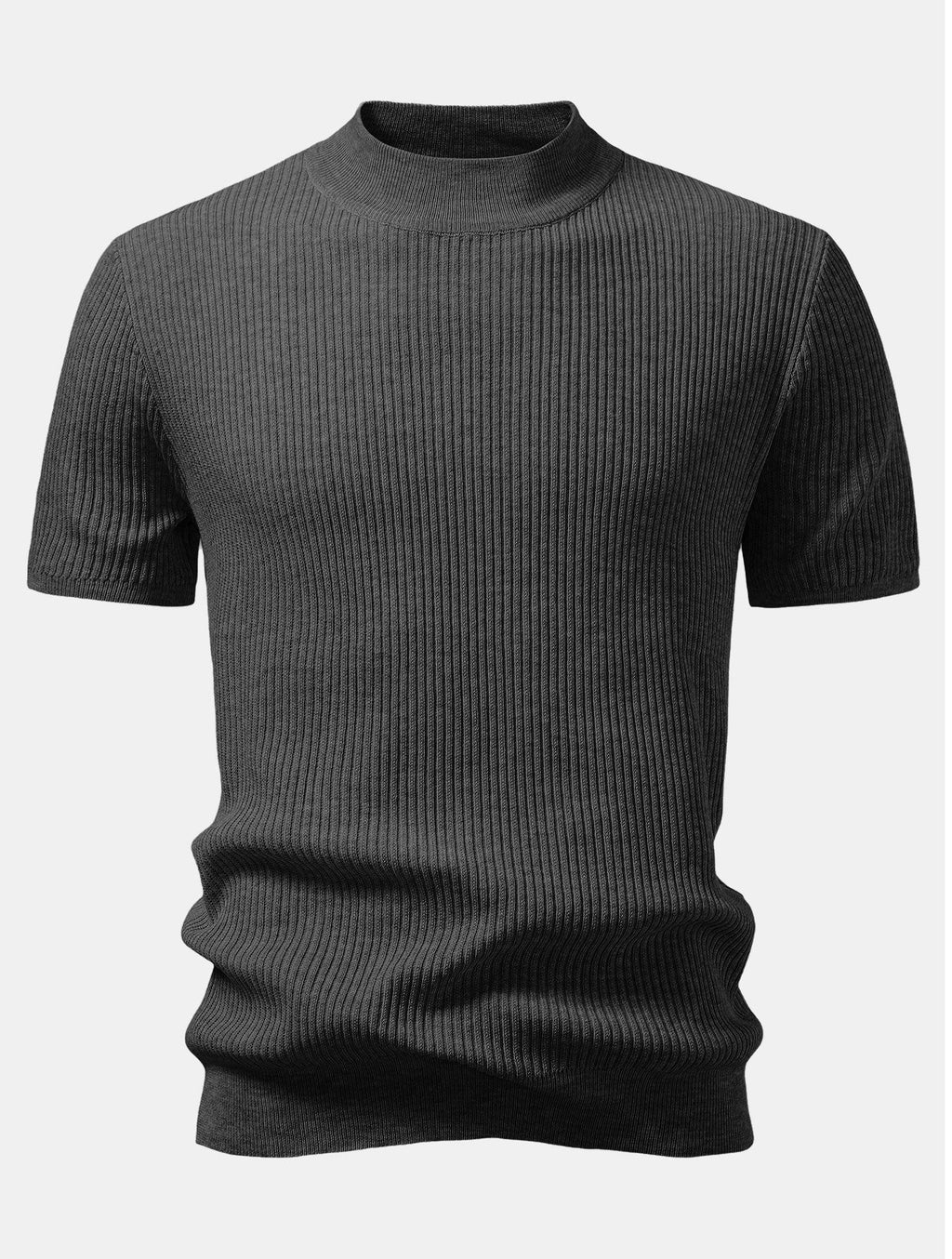 Ribbed Knit Mock Neck Tee Viscose Blend Regular Fit – Flint