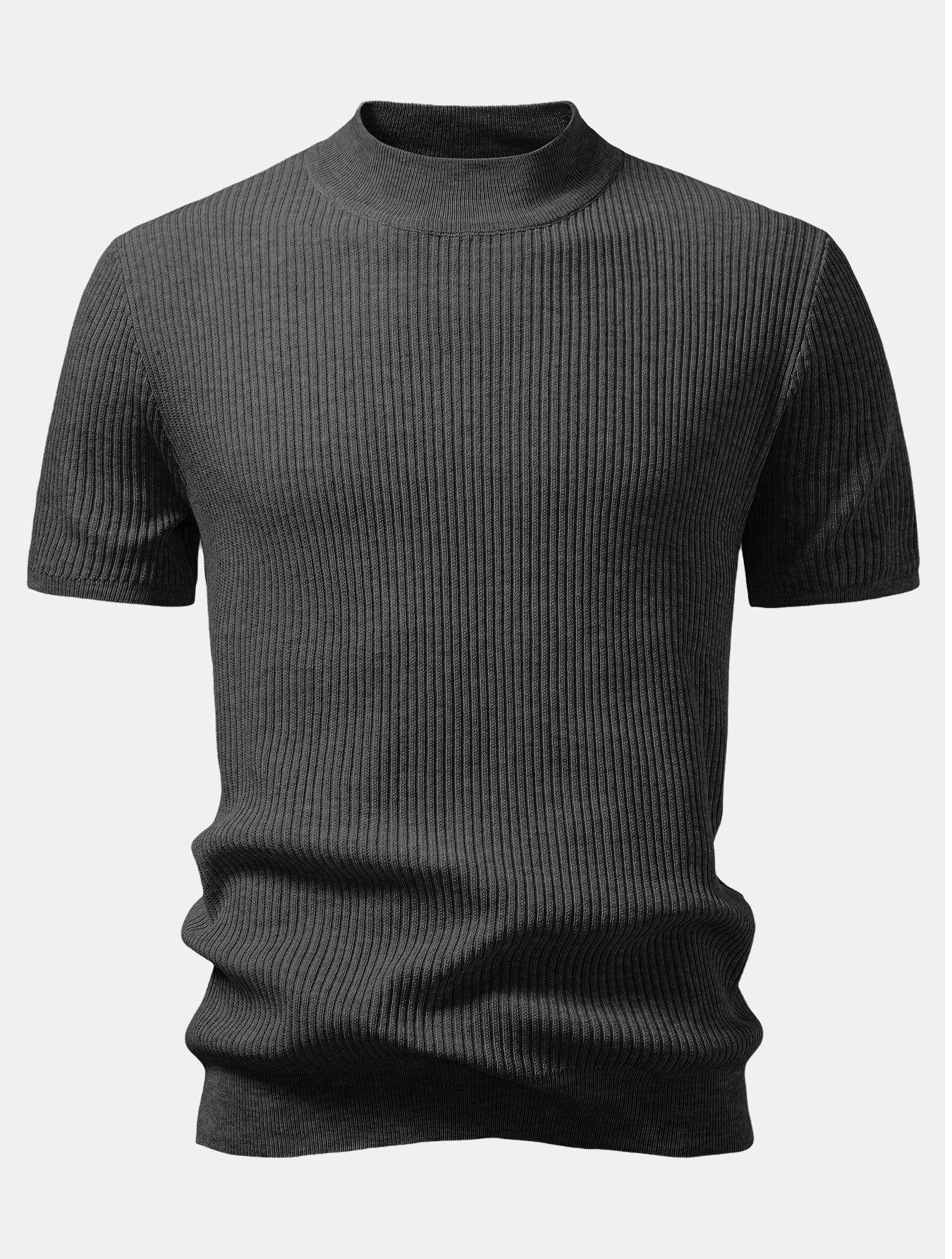 Ribbed Knit Mock Neck Tee Viscose Blend Regular Fit – Flint