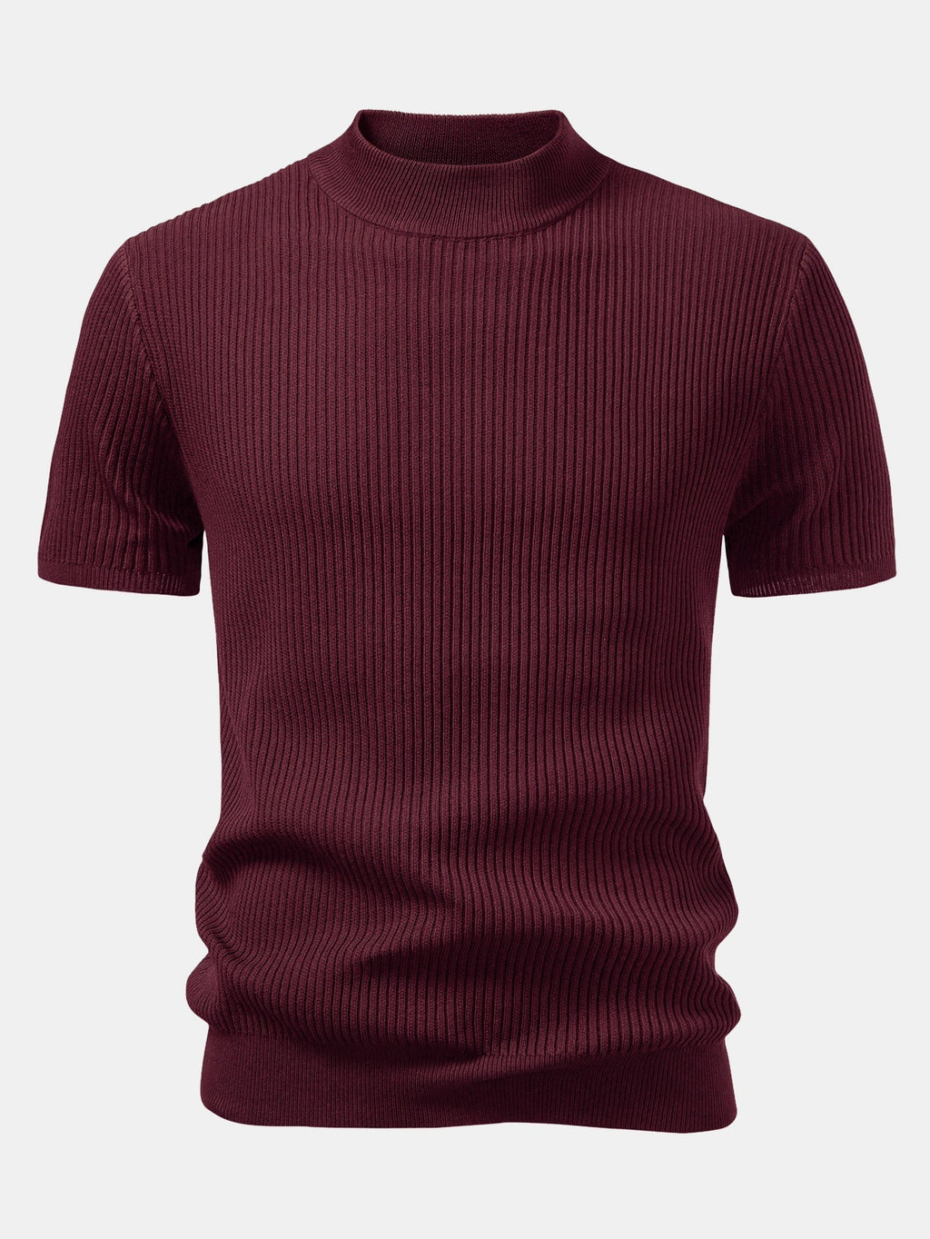 Ribbed Knit Mock Neck Tee Viscose Blend Regular Fit – Flint