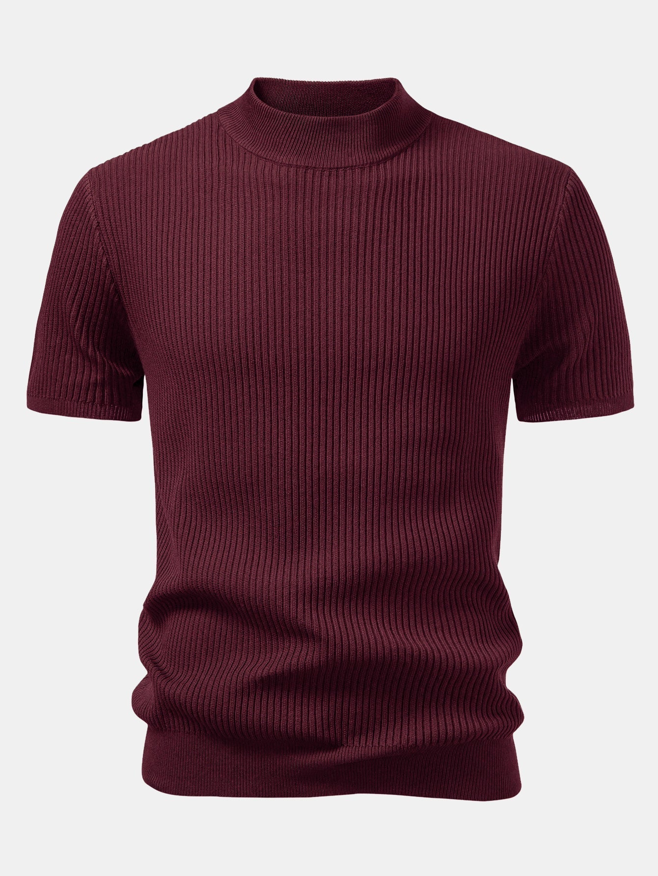 Ribbed Knit Mock Neck Tee Viscose Blend Regular Fit – Flint