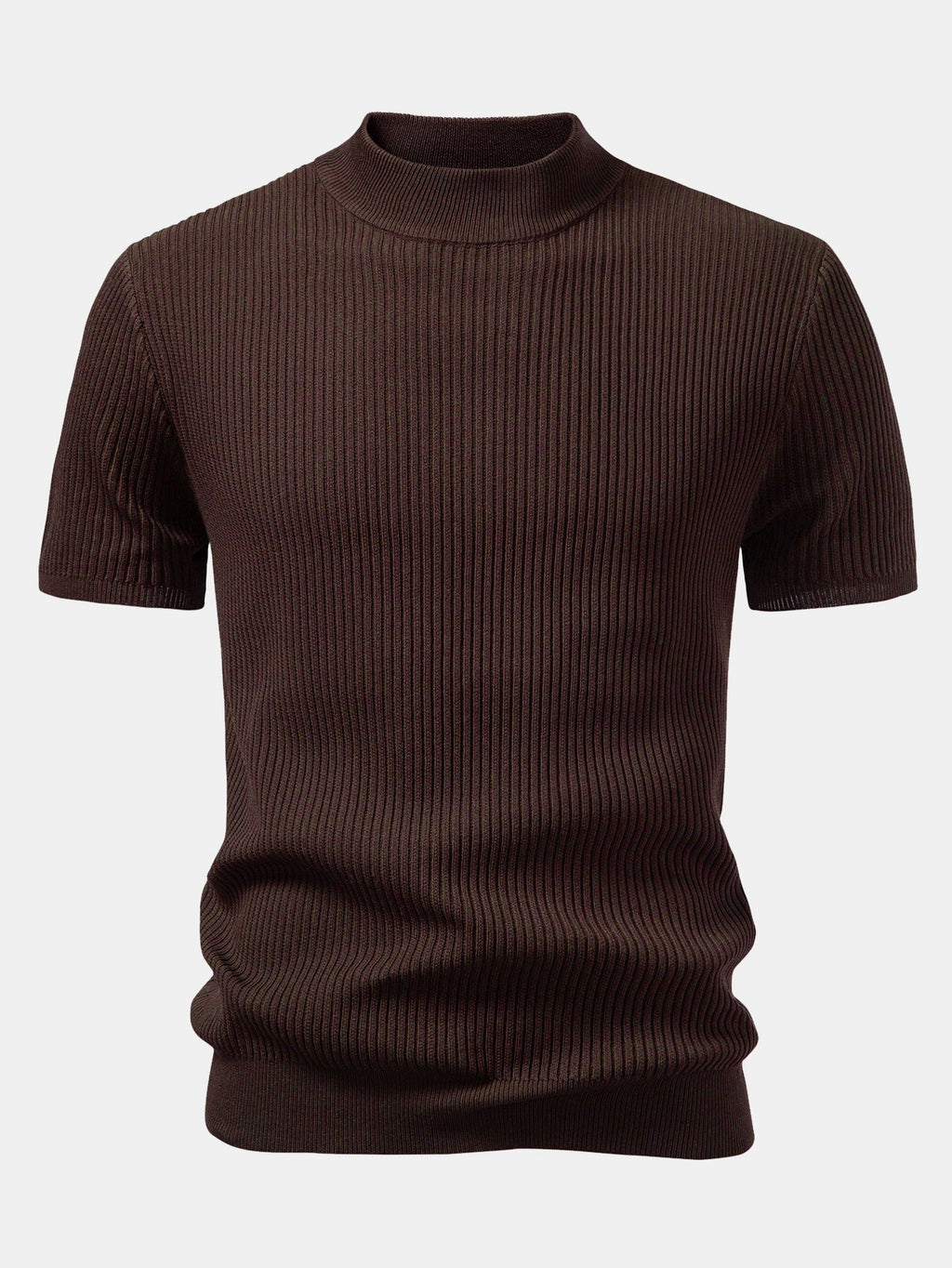 Ribbed Knit Mock Neck Tee Viscose Blend Regular Fit – Flint