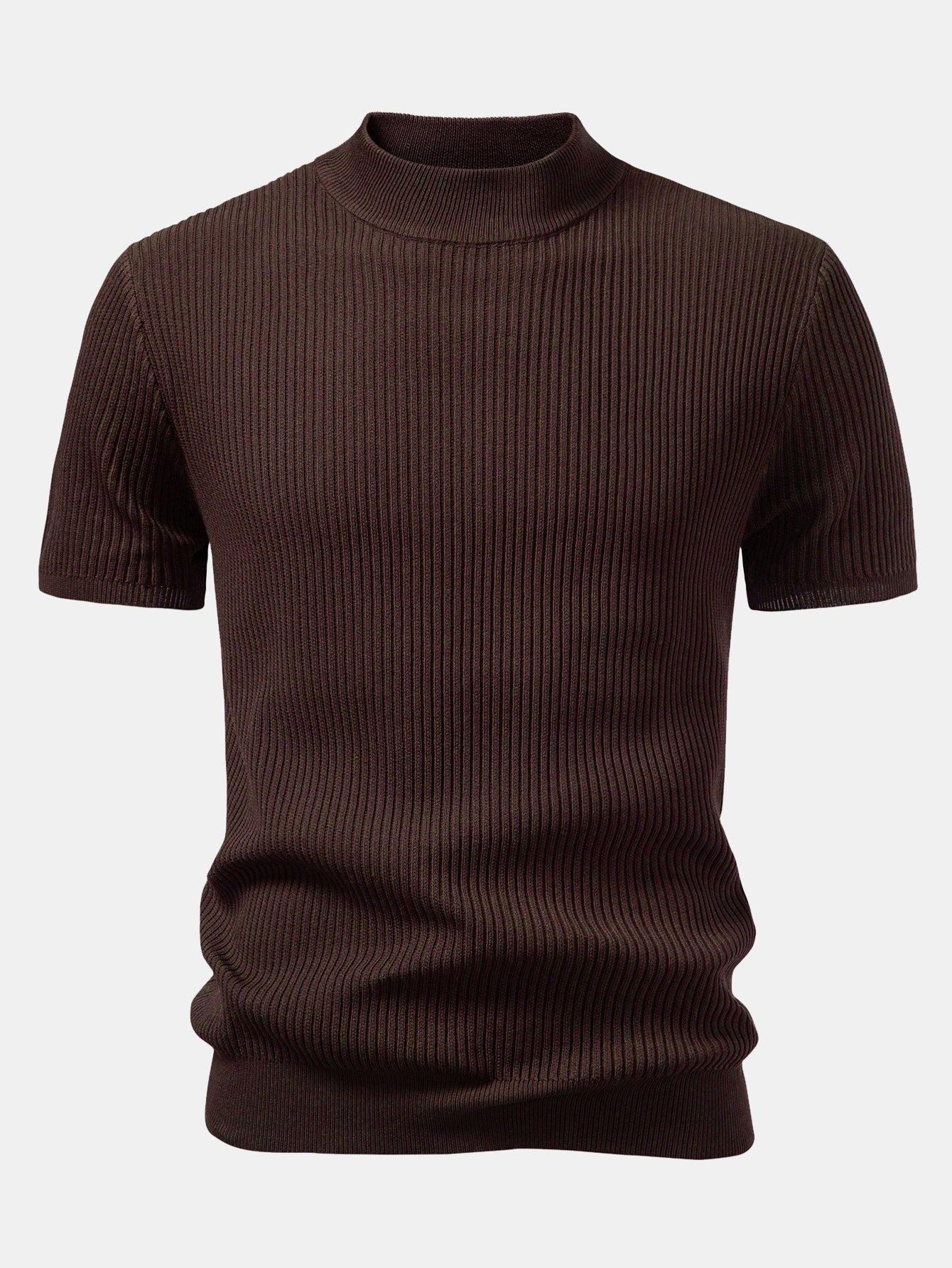 Ribbed Knit Mock Neck Tee Viscose Blend Regular Fit – Flint