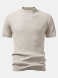 Ribbed Knit Mock Neck Tee Viscose Blend Regular Fit – Flint