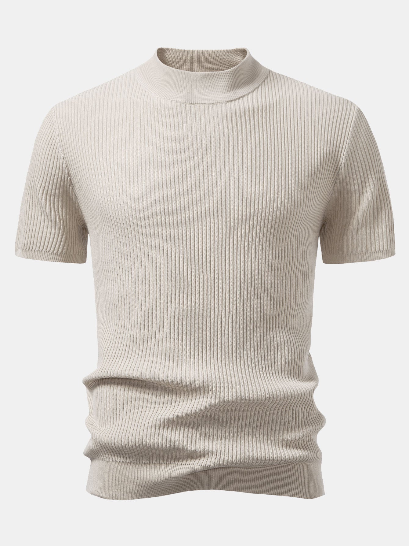 Ribbed Knit Mock Neck Tee Viscose Blend Regular Fit – Flint