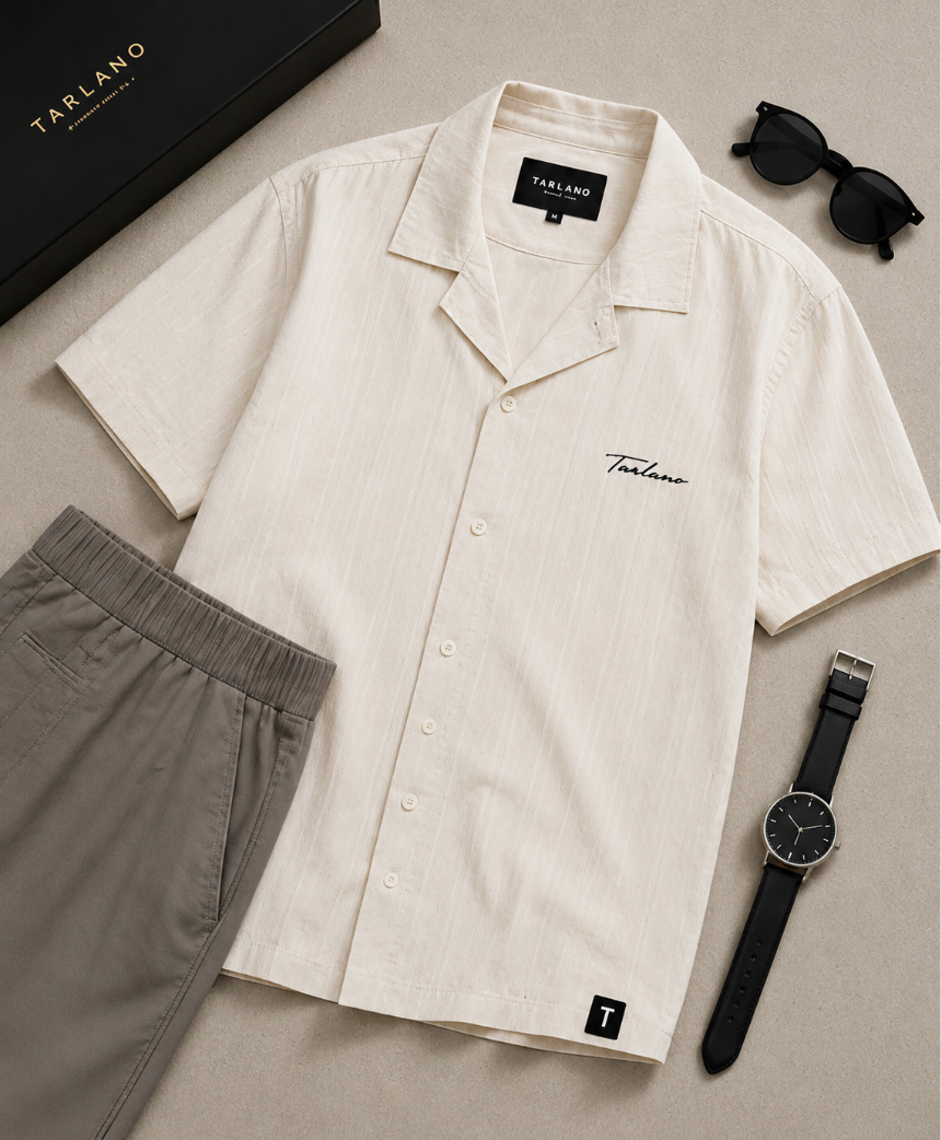 Riviera Textured Camp Collar Shirt – Ivory