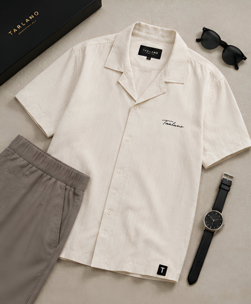Riviera Textured Camp Collar Shirt – Ivory