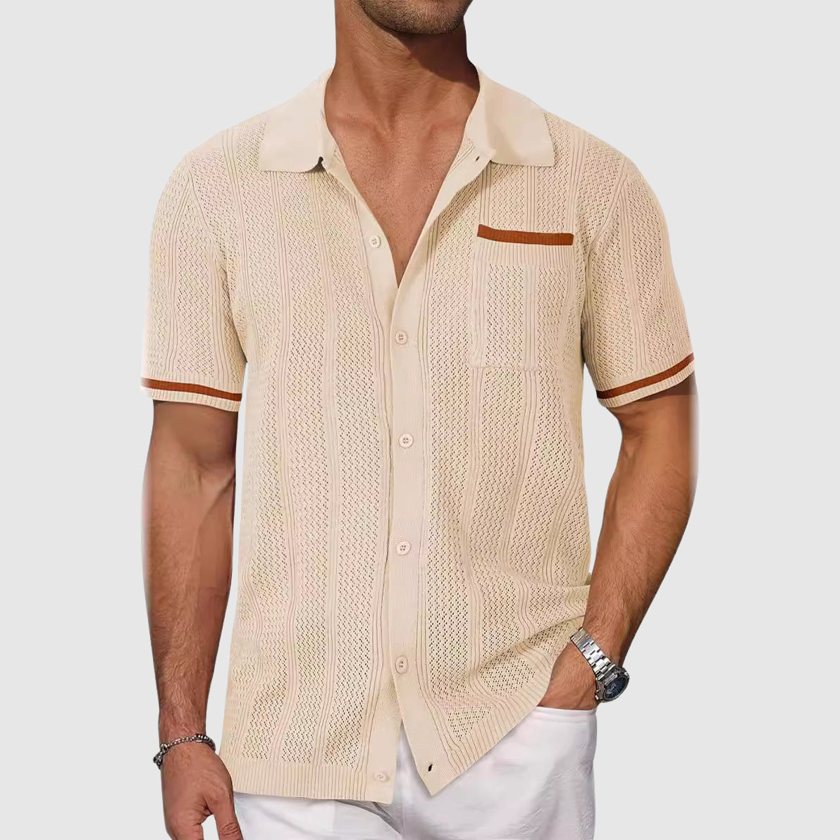 Linen Blend Short Sleeve Shirt Contrast Accents – Drift