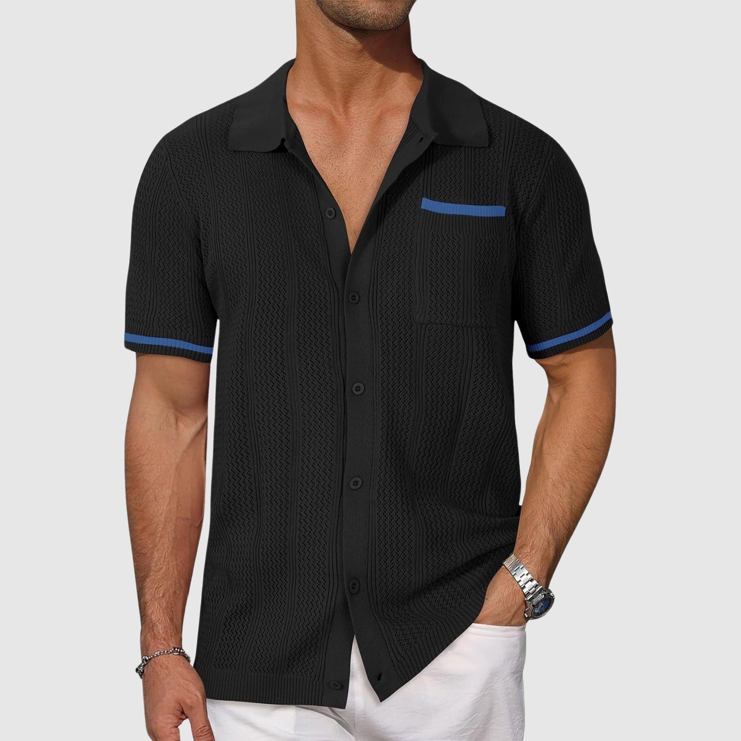 Linen Blend Short Sleeve Shirt Contrast Accents – Drift