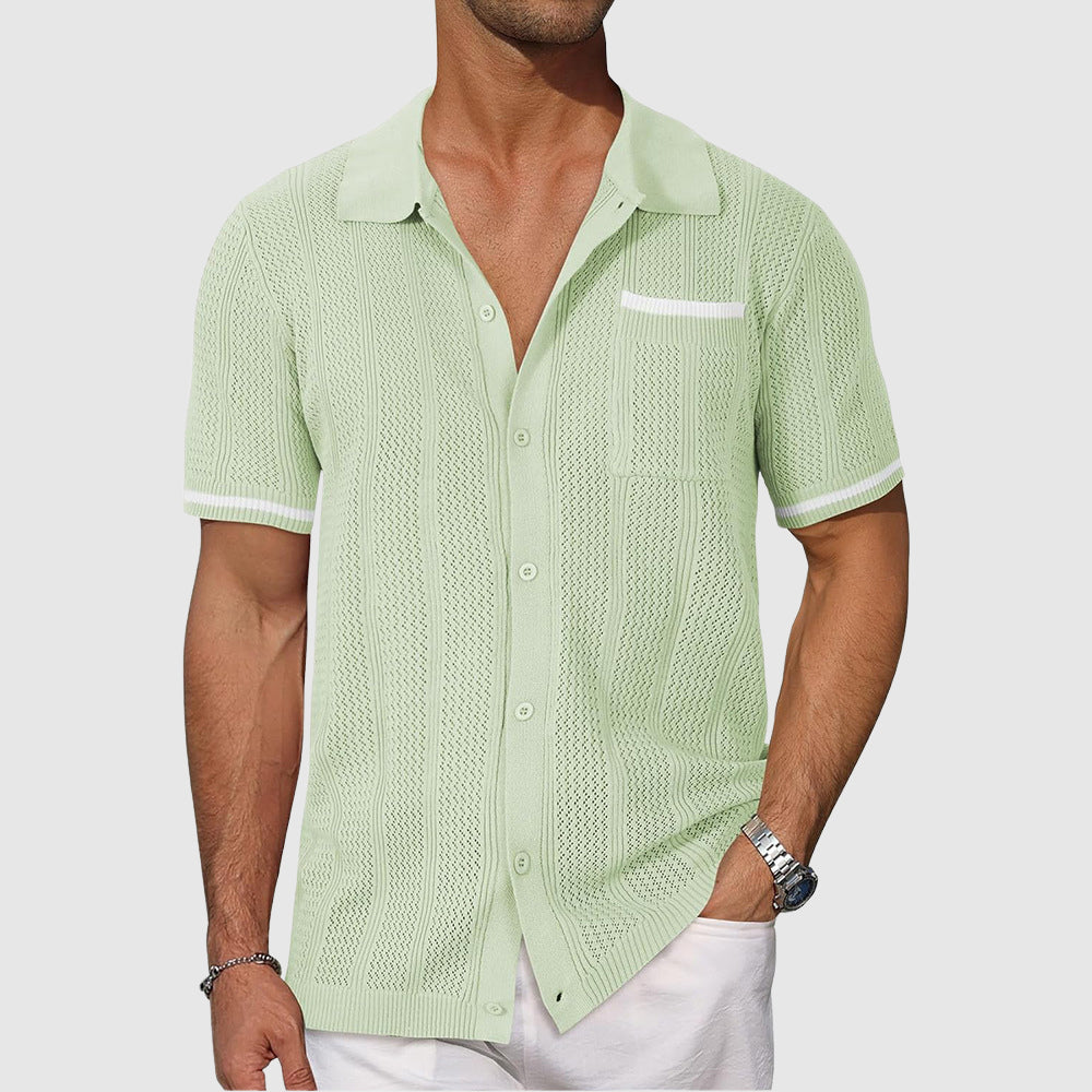 Linen Blend Short Sleeve Shirt Contrast Accents – Drift