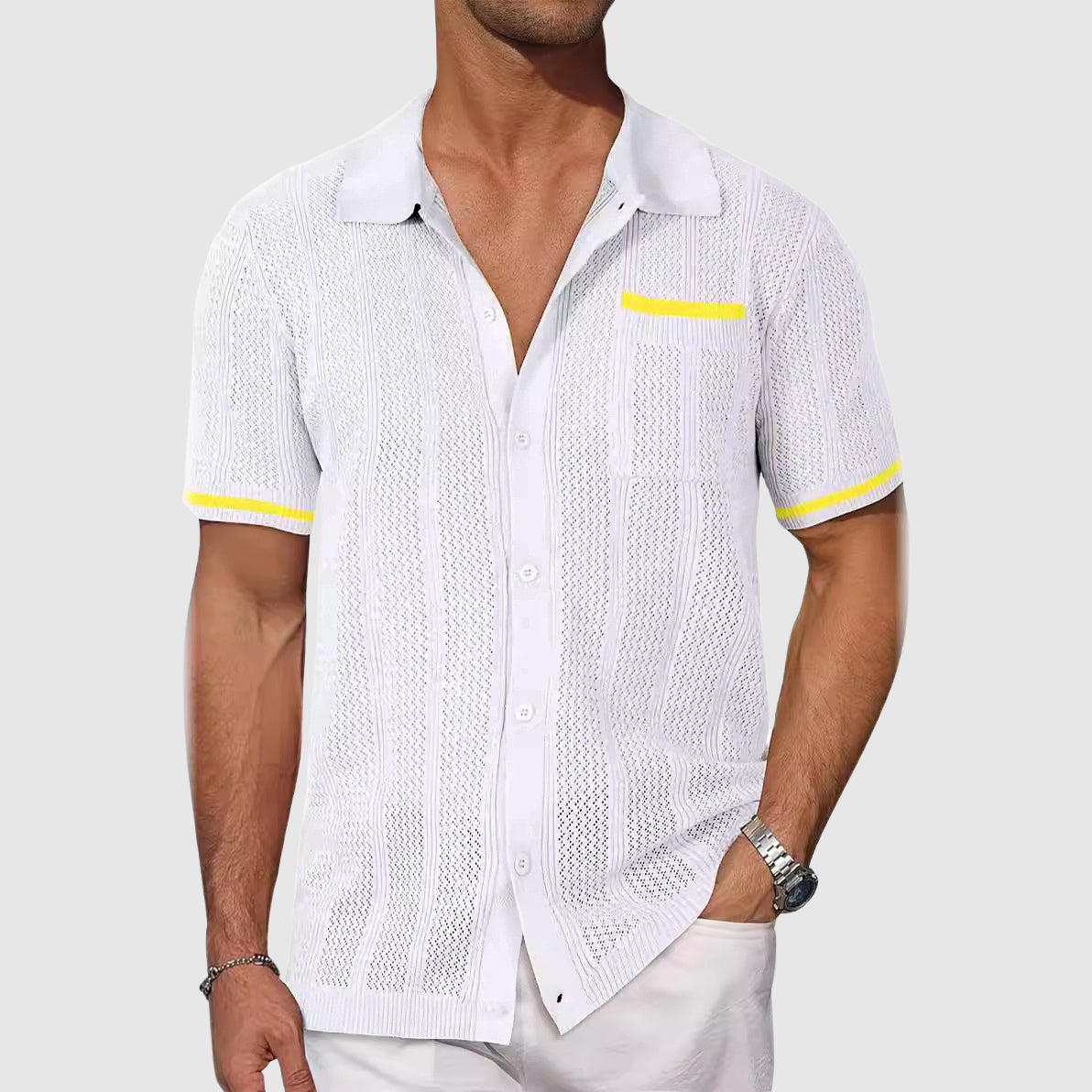 Linen Blend Short Sleeve Shirt Contrast Accents – Drift