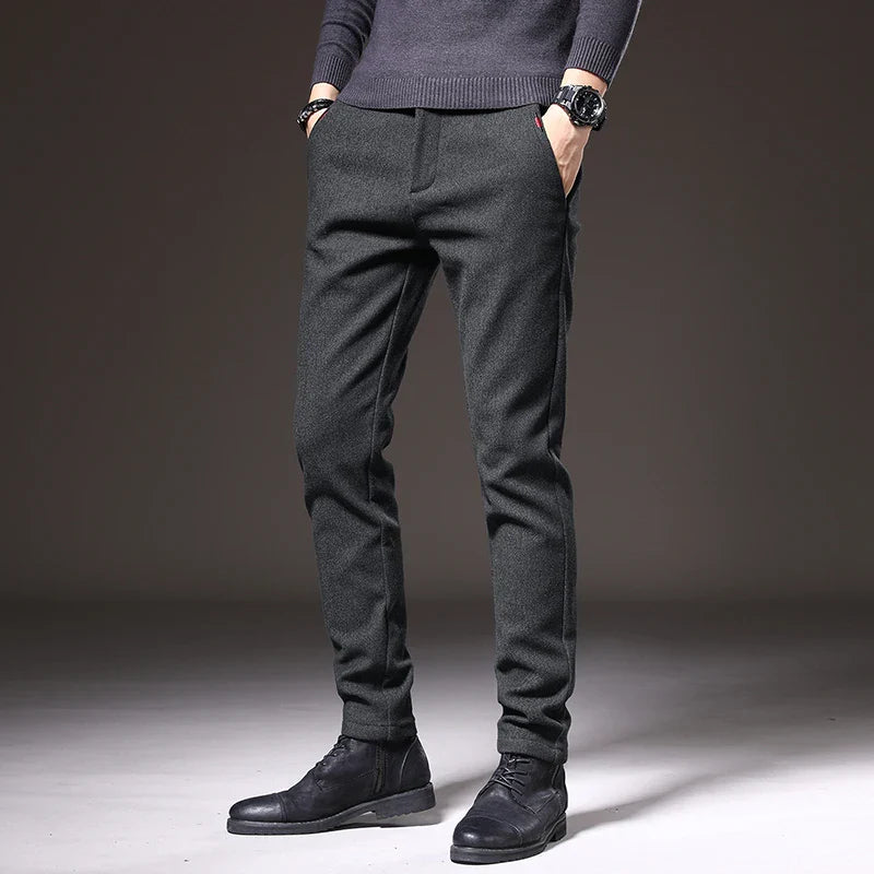 Slim Fit Stretch Trousers Cotton Blend Wrinkle-Resistant – Moss