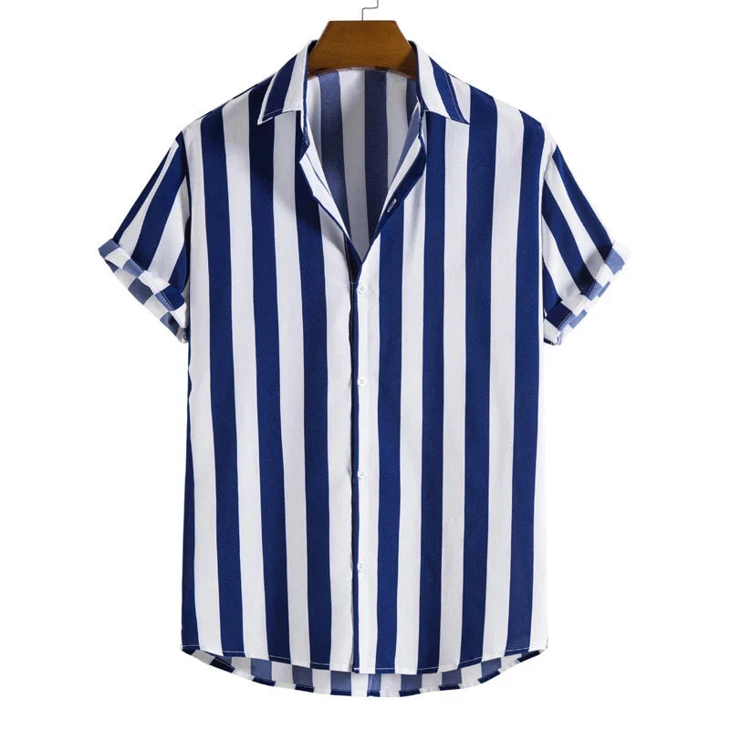 Stripe Short Sleeve Button-Up Shirt Relaxed Fit in Black – Zane