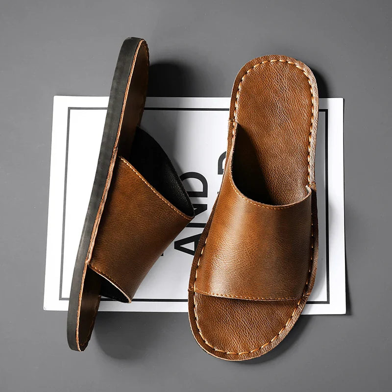 Leather Slide Sandal Minimal Open-Toe Flat – Vero