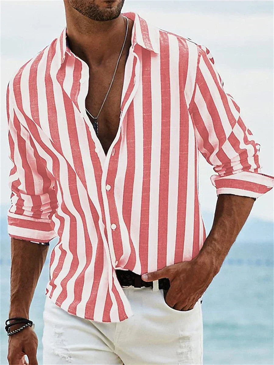 Striped Long Sleeve Button Front Shirt in Black – Stern