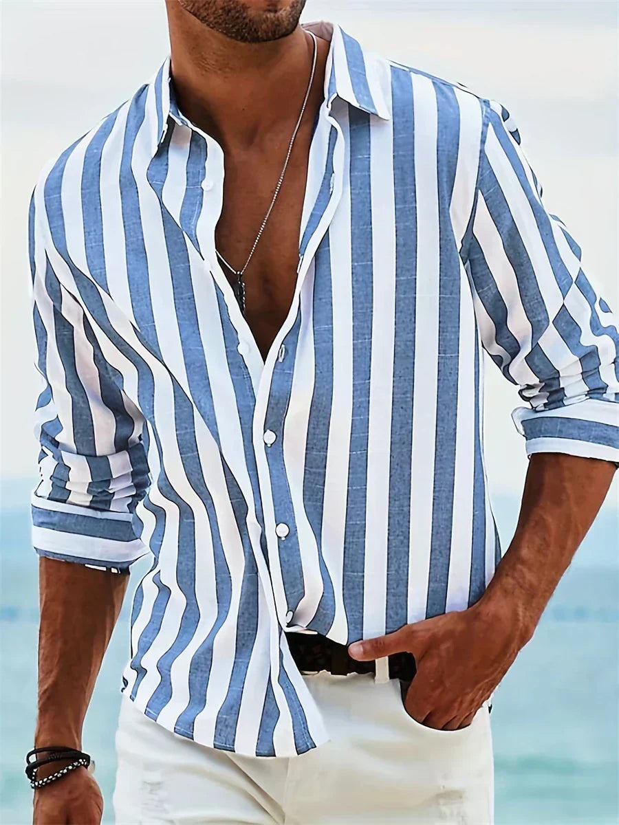 Striped long sleeve button front shirt in Black – TARLANO