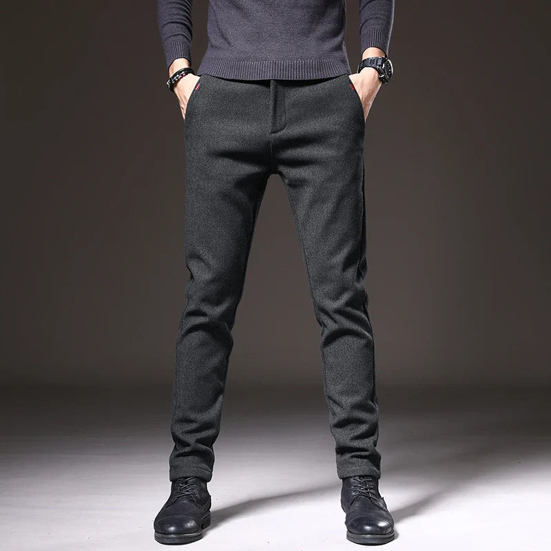 Slim Fit Stretch Trousers Cotton Blend Wrinkle-Resistant – Moss