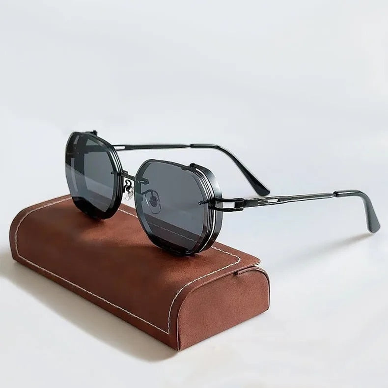 Oval Steampunk Sunglasses Aluminum Alloy Frame Polarized Lens – Flint