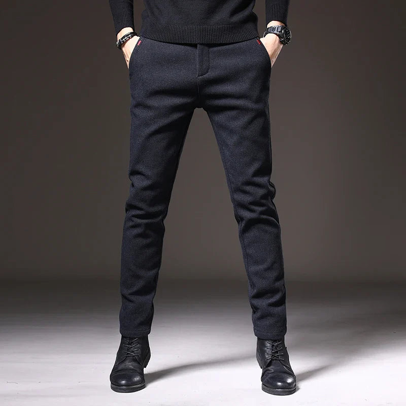 Slim Fit Stretch Trousers Cotton Blend Wrinkle-Resistant – Moss