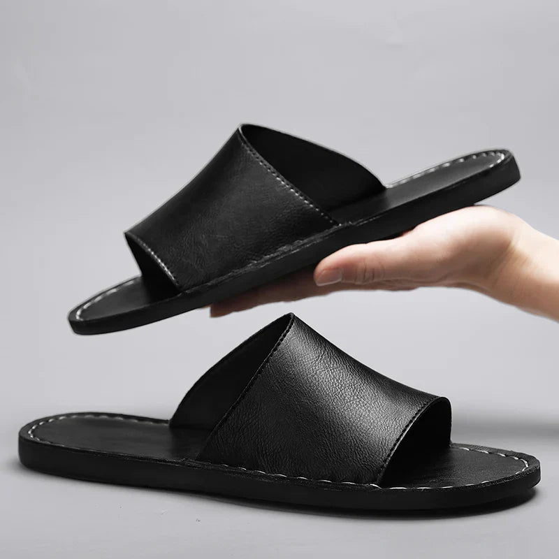 Leather Slide Sandal Minimal Open-Toe Flat – Vero
