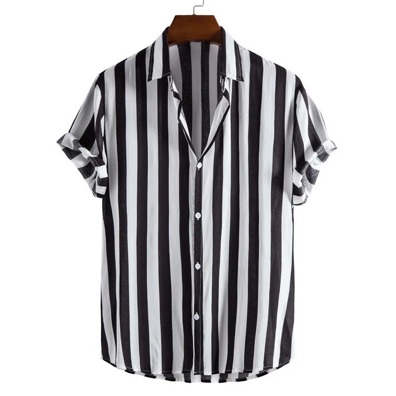 Wide stripe woven button-up shirt in Black – TARLANO