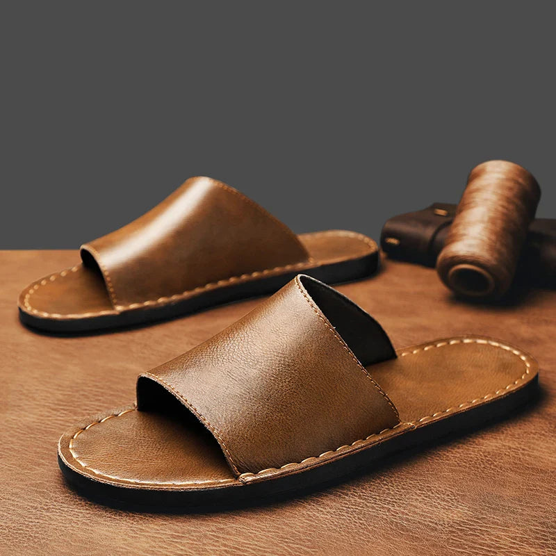 Leather Slide Sandal Minimal Open-Toe Flat – Vero