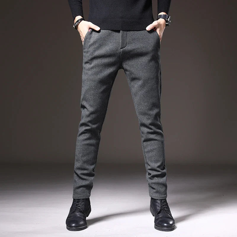 Slim Fit Stretch Trousers Cotton Blend Wrinkle-Resistant – Moss