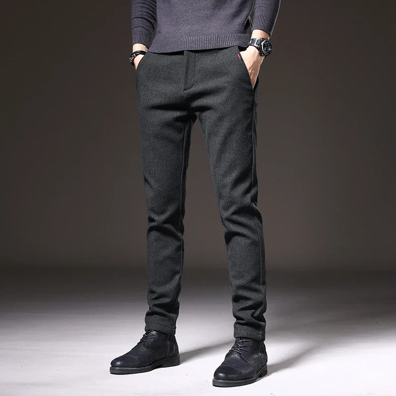 Slim Fit Stretch Trousers Cotton Blend Wrinkle-Resistant – Moss