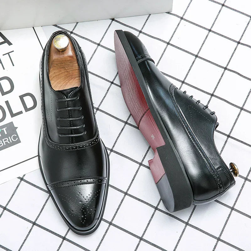 Perforated cap toe Oxford dress shoe in black – TARLANO