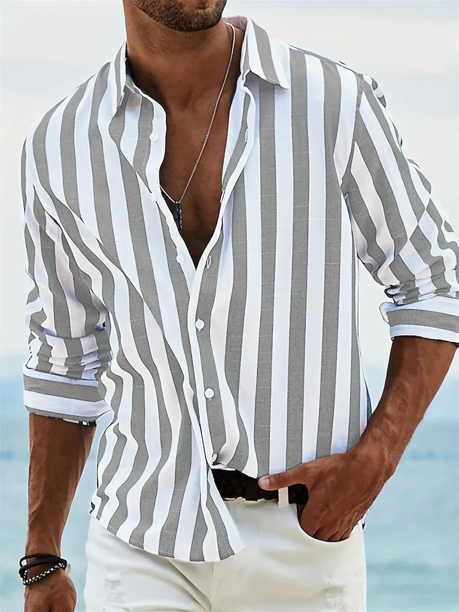 Striped Long Sleeve Button Front Shirt in Black – Stern