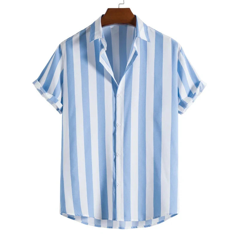 Stripe Short Sleeve Button-Up Shirt Relaxed Fit in Black – Zane