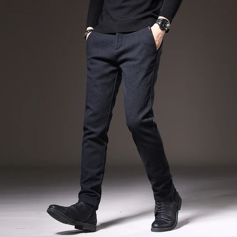 Slim Fit Stretch Trousers Cotton Blend Wrinkle-Resistant – Moss