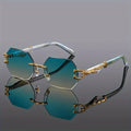 Rimless Polygon Sunglasses Alloy Frame Leopard Temple Detail – Voss