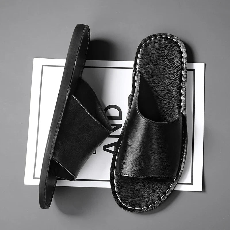 Leather Slide Sandal Minimal Open-Toe Flat – Vero