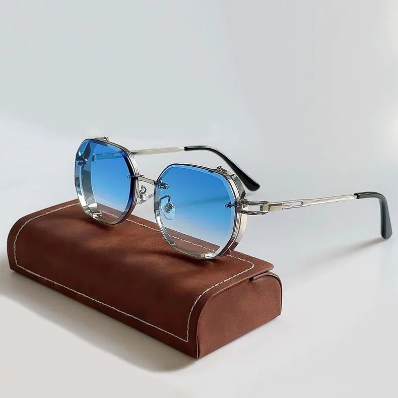 Oval Steampunk Sunglasses Aluminum Alloy Frame Polarized Lens – Flint