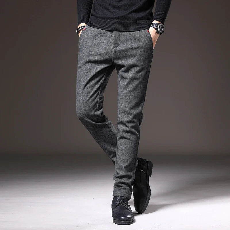 Slim Fit Stretch Trousers Cotton Blend Wrinkle-Resistant – Moss