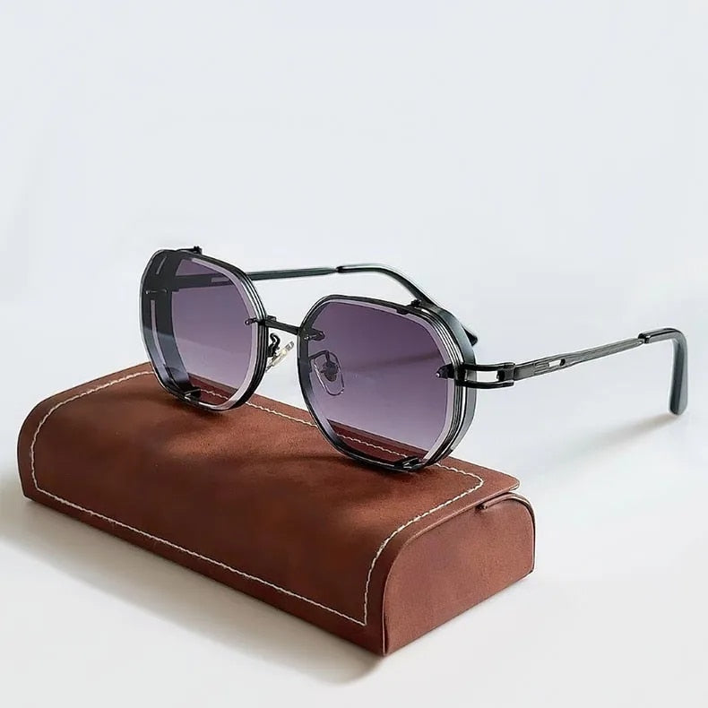 Oval Steampunk Sunglasses Aluminum Alloy Frame Polarized Lens – Flint